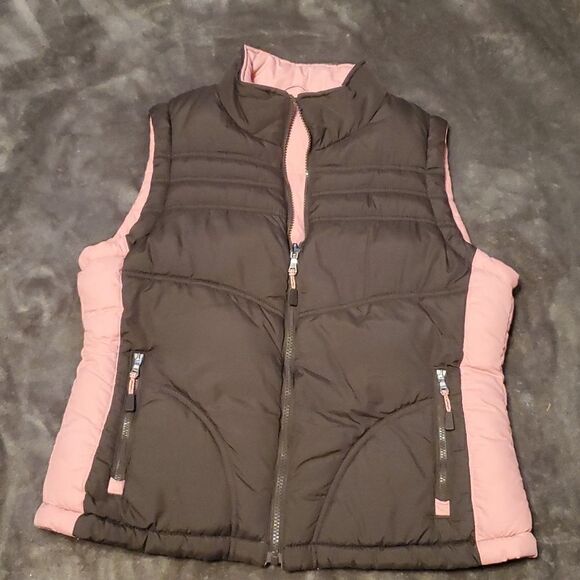 WOMANS puffer VEST REVERSIBLE PINK/BROWN M COZY WARM - Picture 1 of 5